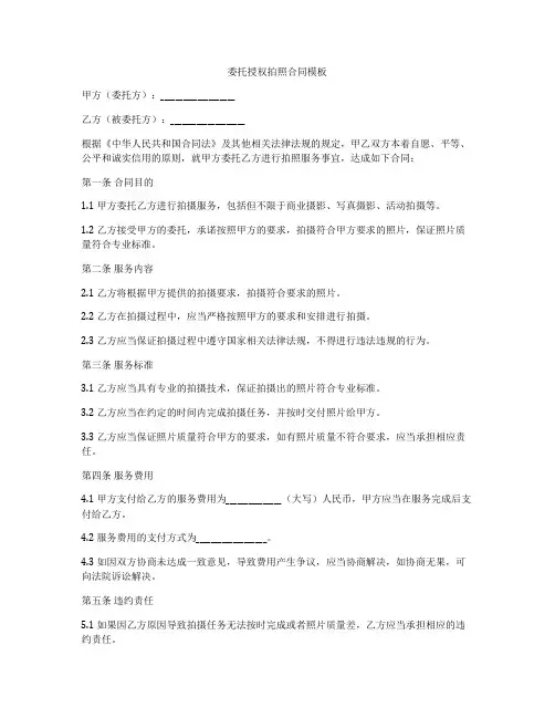委托授权拍照合同模板