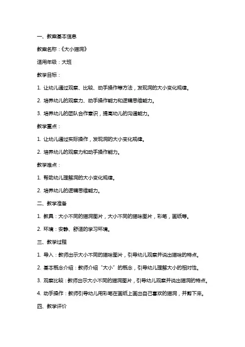 《大小猫洞》教案参考