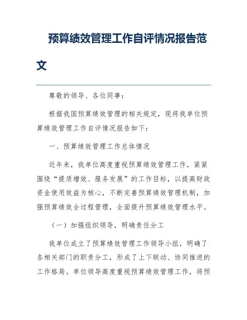 预算绩效管理工作自评情况报告范文
