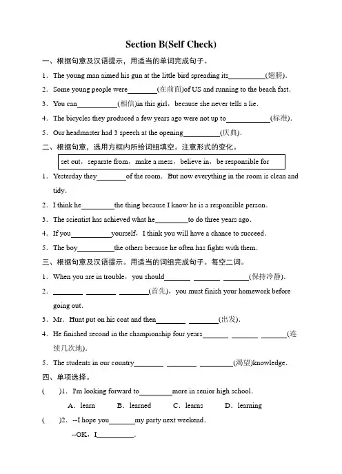 九年级下Unit14 Section B(Self Check)课文练习含答案