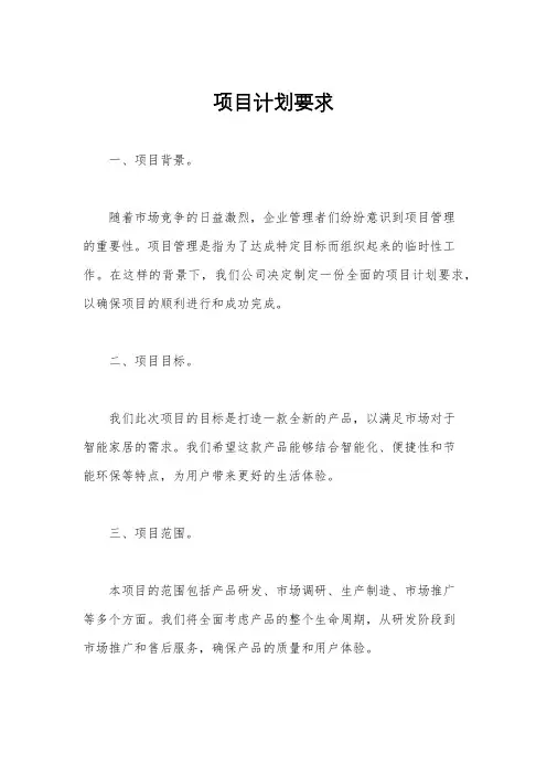 项目计划要求