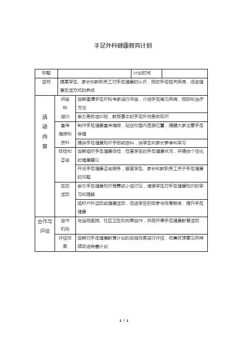 手足外科健康教育计划