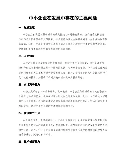 中小企业在发展中存在的主要问题