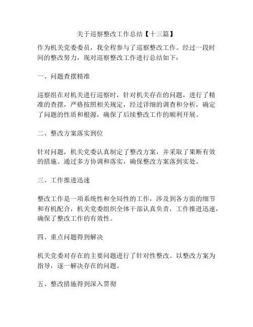 关于巡察整改工作总结【十三篇】