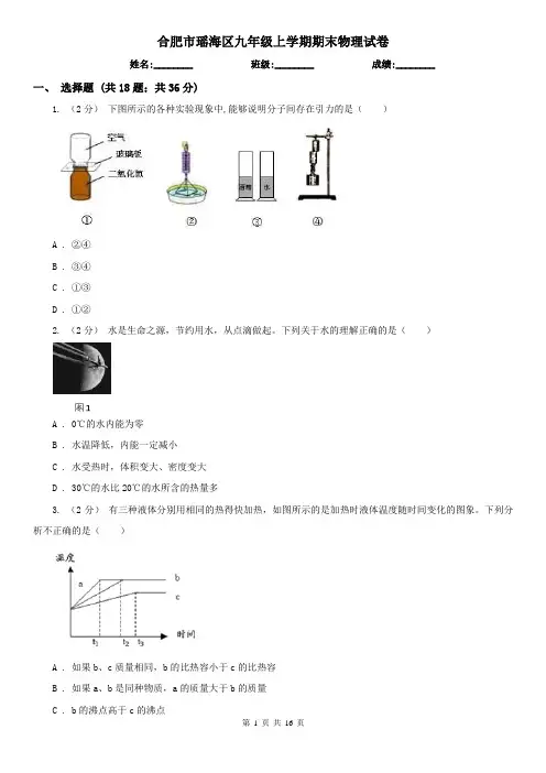 合肥市瑶海区九年级上学期期末物理试卷