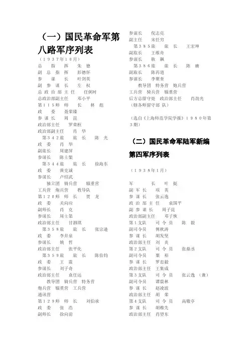 国民革命军第八路军序列表