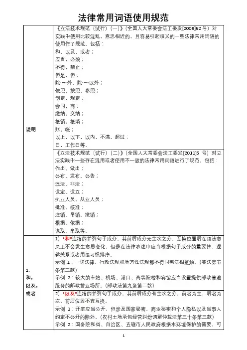法律常用词语使用规范