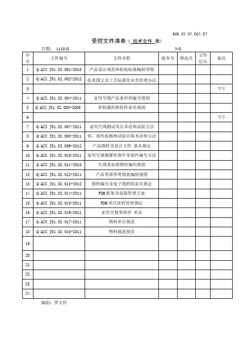 J01基础及通用标准清单