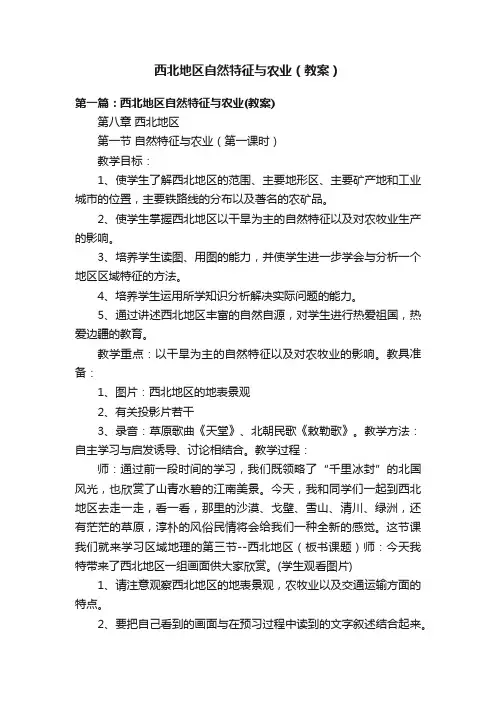西北地区自然特征与农业（教案）