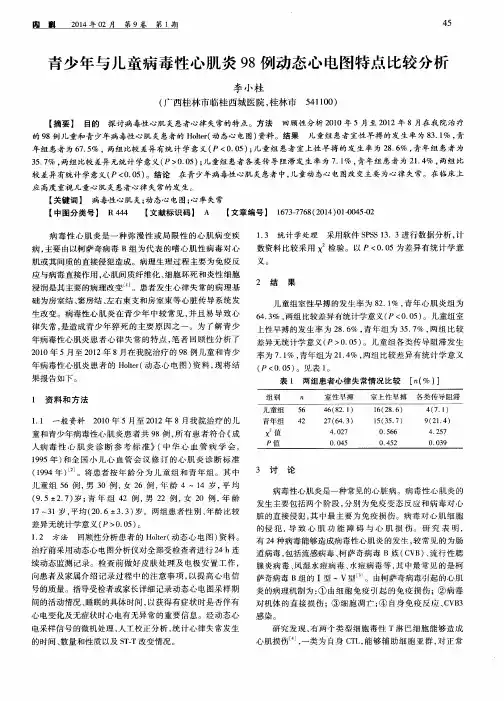 青少年与儿童病毒性心肌炎98例动态心电图特点比较分析
