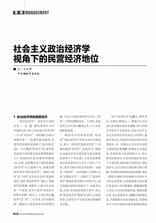 社会主义政治经济学视角下的民营经济地位
