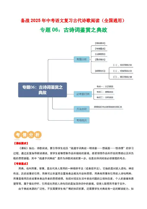 专题06：古诗词鉴赏之典故-2025年中考语文复习古代诗歌阅读(全国通用)(教师版)