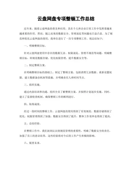 云盘网盘专项整顿工作总结