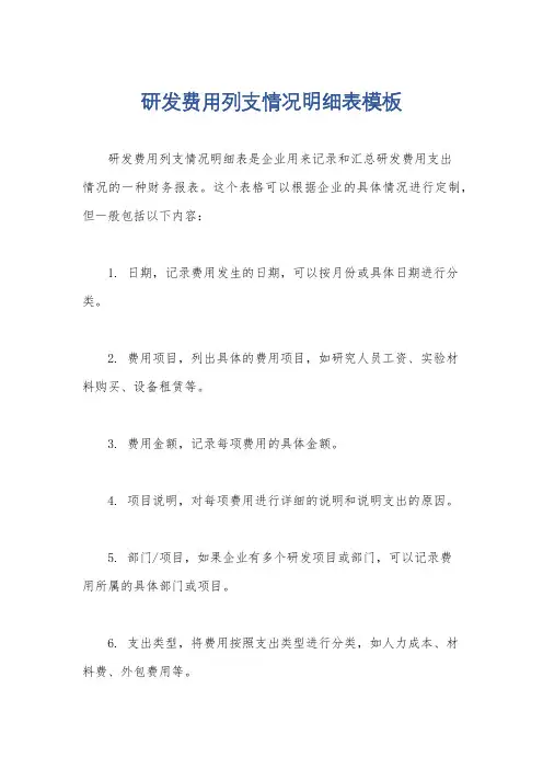 研发费用列支情况明细表模板