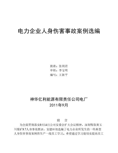电力企业人身伤害事故案例选编