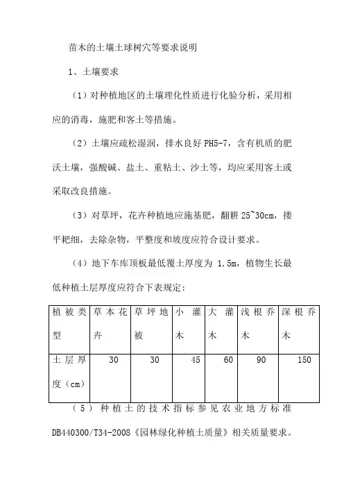 苗木的土壤土球树穴等要求说明