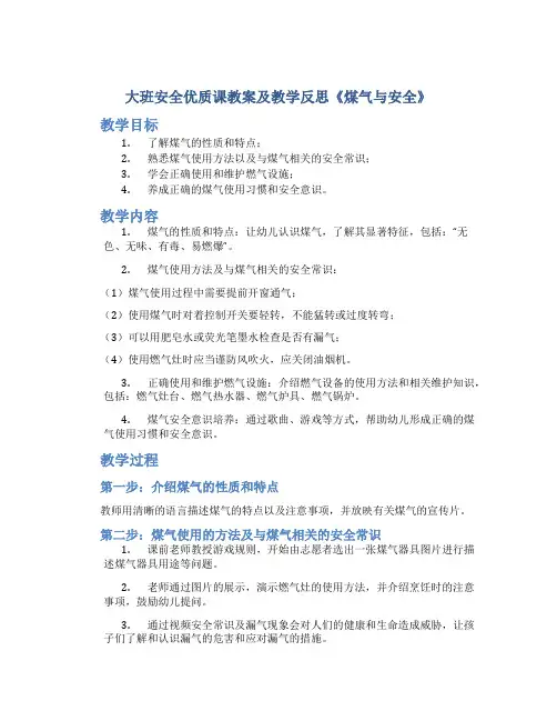 大班安全优质课教案及教学反思《煤气与安全》