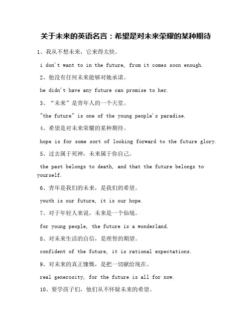 关于未来的英语名言：希望是对未来荣耀的某种期待
