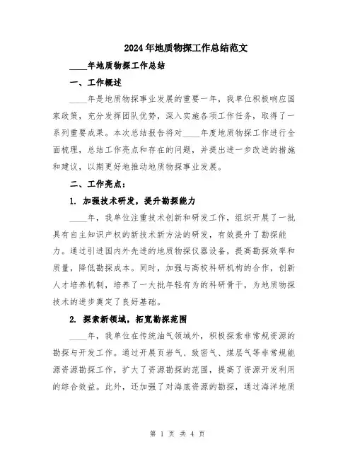 2024年地质物探工作总结范文