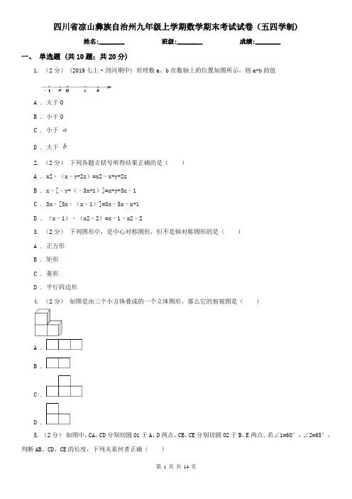 四川省凉山彝族自治州九年级上学期数学期末考试试卷(五四学制)