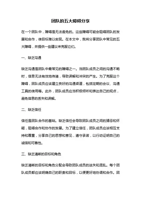 团队的五大障碍分享