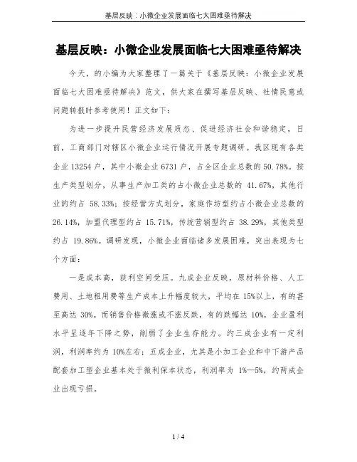 基层反映：小微企业发展面临七大困难亟待解决