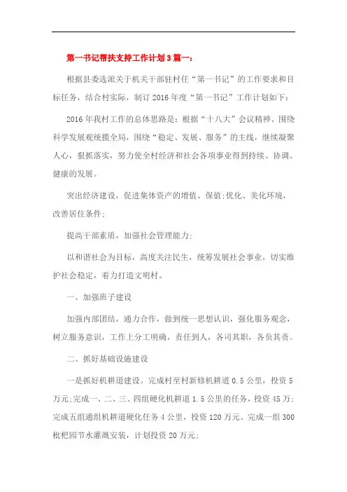 第一书记帮扶支持工作计划3篇一