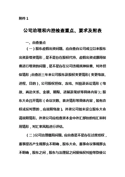 保险公司公司治理及内控检查重点、要求及附表