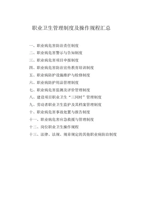 职业卫生管理制度及操作规程汇总