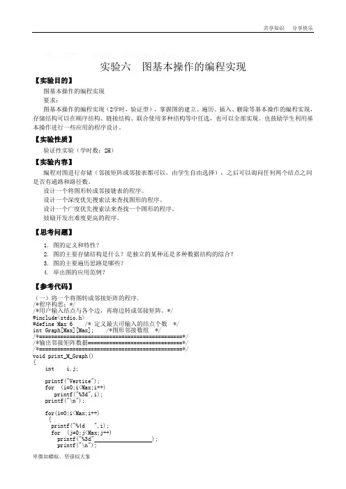 实验六  图基本操作的编程实现