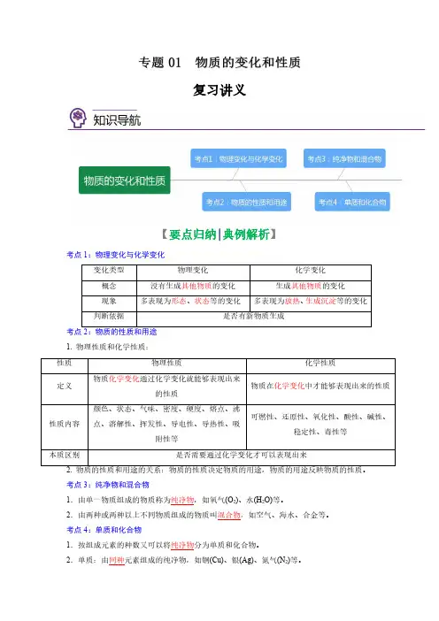 专题01 物质的变化和性质(复习讲义)-2023年中考化学二轮复习(全国通用)(解析版)