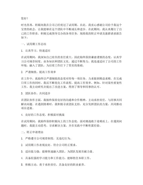 转正申请涨薪的申请报告