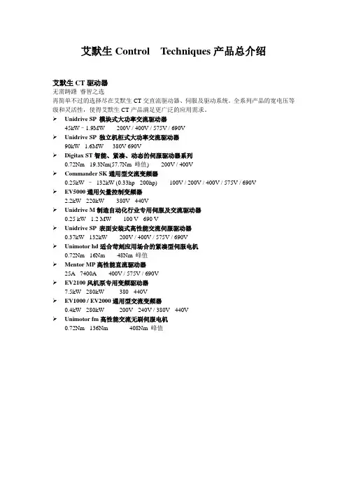 Emerson Control Techniques产品总介绍