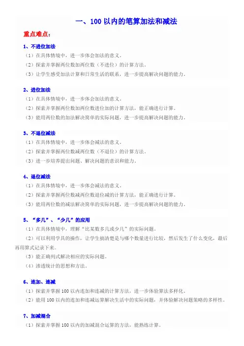 二年级上册数学 重点、难点、知识点总结