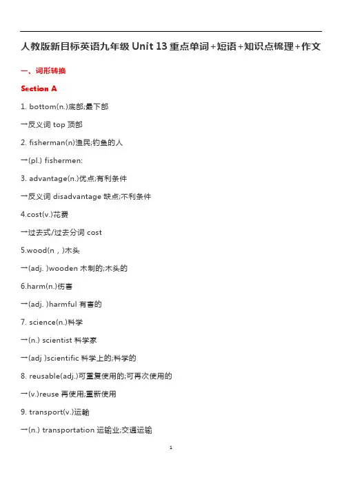 人教版新目标英语九年级Unit 13重点单词+短语+知识点梳理+作文