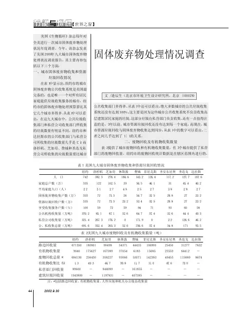 美国九大城市固体废弃物处理情况调查