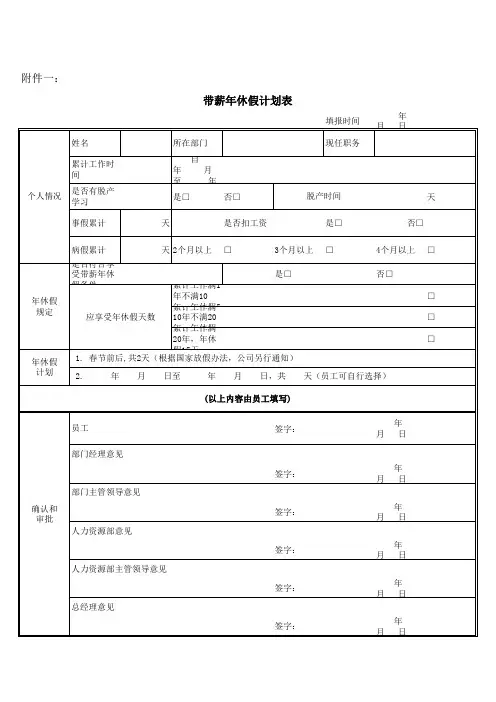 带薪年休假计划表