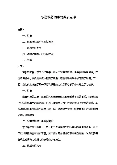 乐高愤怒的小鸟课后点评