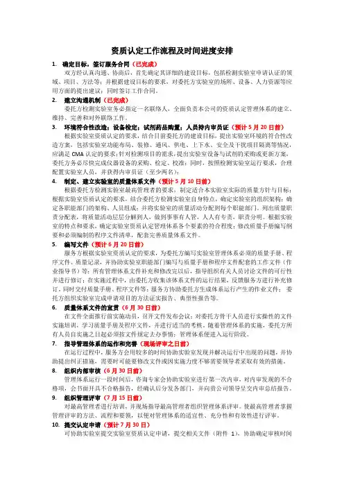 资质认定工作进度安排