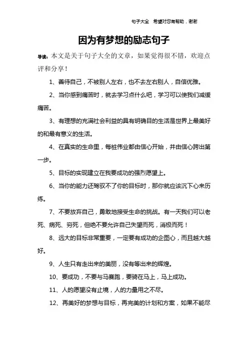 因为有梦想的励志句子