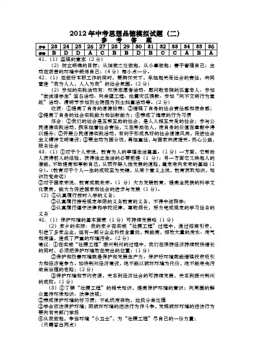 2012年中考思想品德模拟试题.doc(参考答案)