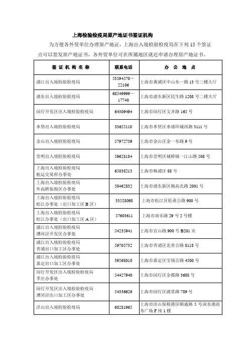 上海检验检疫局原产地证书签证机构