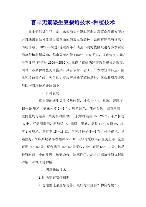 喜丰无筋矮生豆栽培技术 - 种植技术