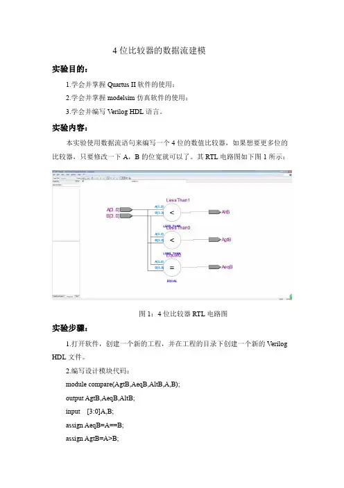 4位比较器的数据流建模