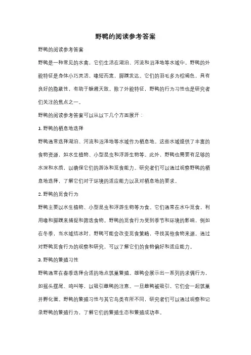 野鸭的阅读参考答案