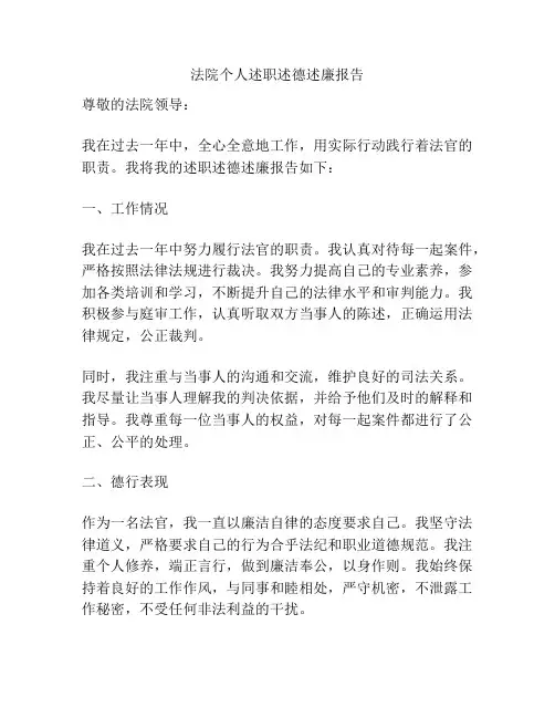 法院个人述职述德述廉报告