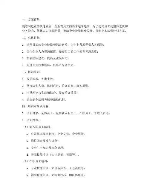 制造业工厂培训计划方案