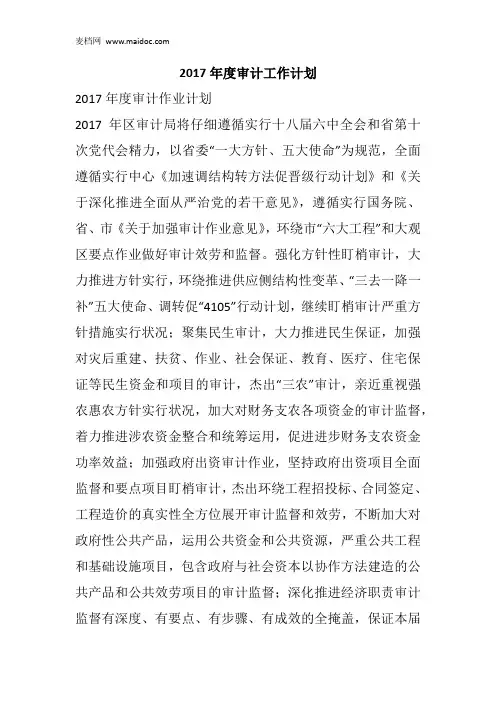 2017年度审计工作计划