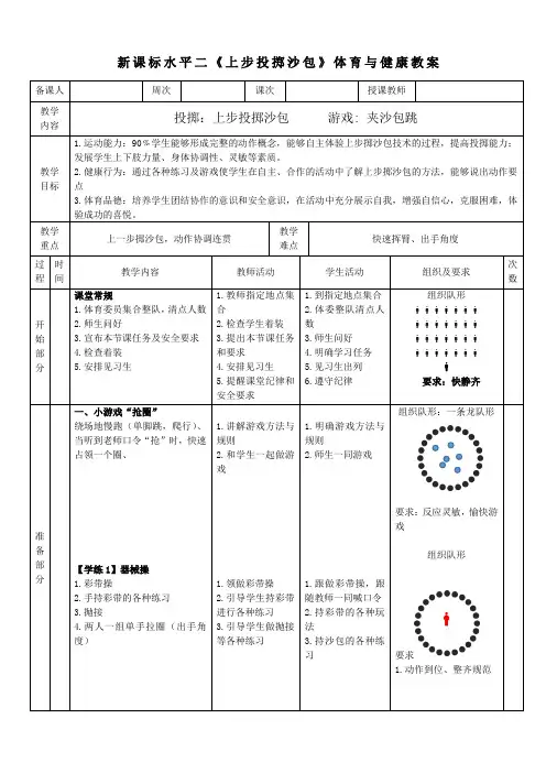 9水平二 投掷 《上步掷沙包》 教案