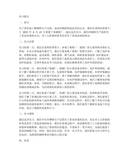 钢厂参观实习报告